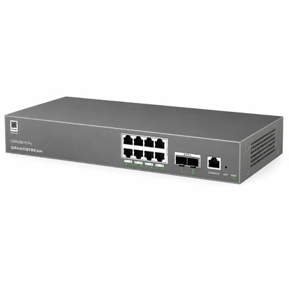 Right angle view of Grandstream GWN7801P Pro Layer 2++ managed PoE switch designed for business networking applications.