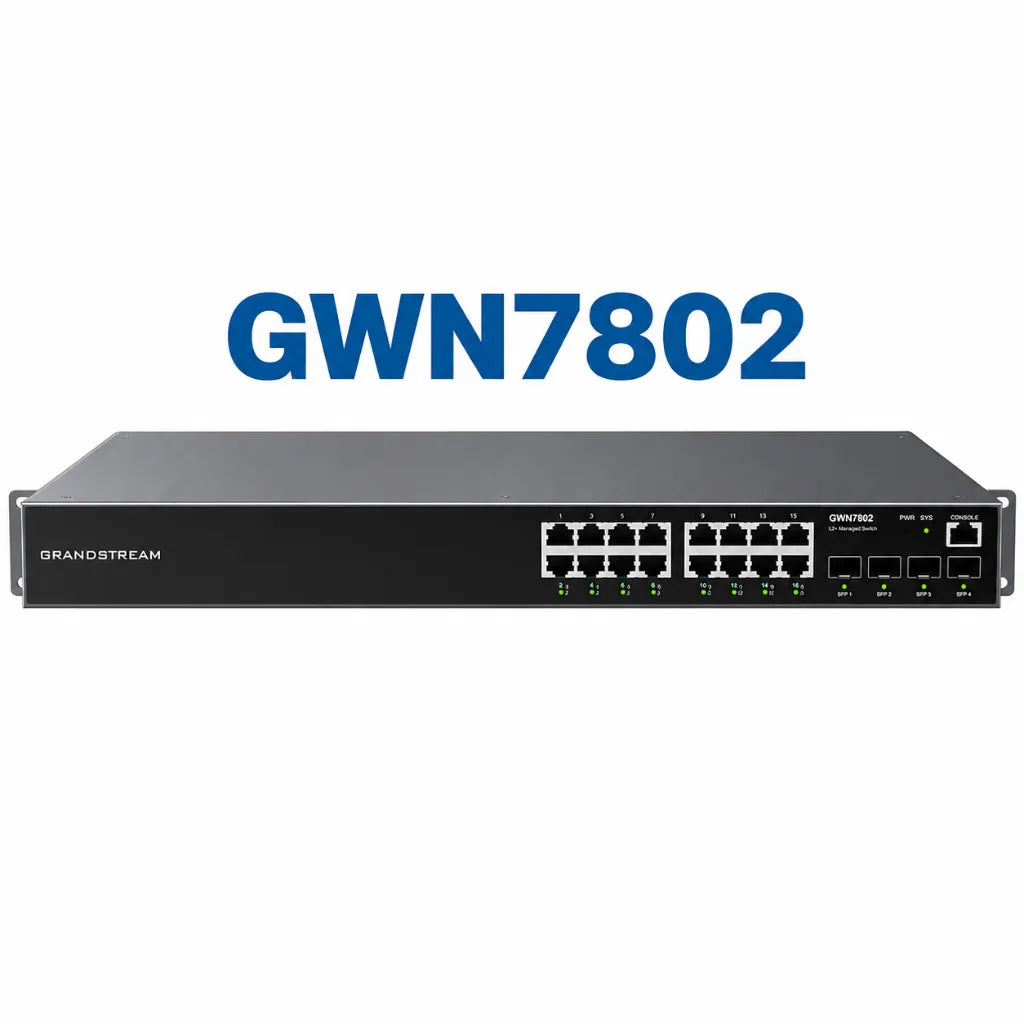Grandstream GWN7802 16-Port Layer 2+ Managed Gigabit Ethernet Switch with 4 SFP uplink ports front view