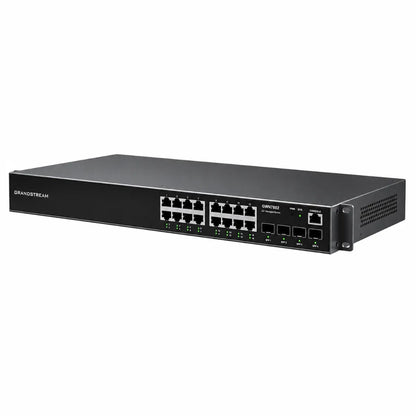 Right angled view of Grandstream GWN7802 Layer 2+ managed Gigabit Ethernet switch with rack-mount design