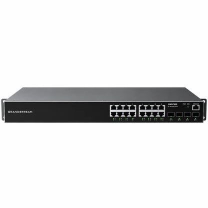 Front panel of Grandstream GWN7802 Layer 2+ managed Gigabit network switch featuring 16 RJ45 ports and 4 SFP uplinks