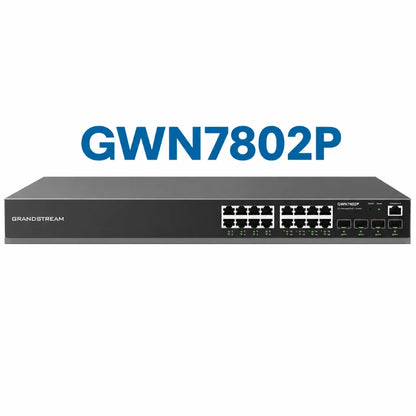 Grandstream GWN7802P 16-Port Gigabit PoE+ Layer 2+ Managed Network Switch with 4 SFP uplink ports front view