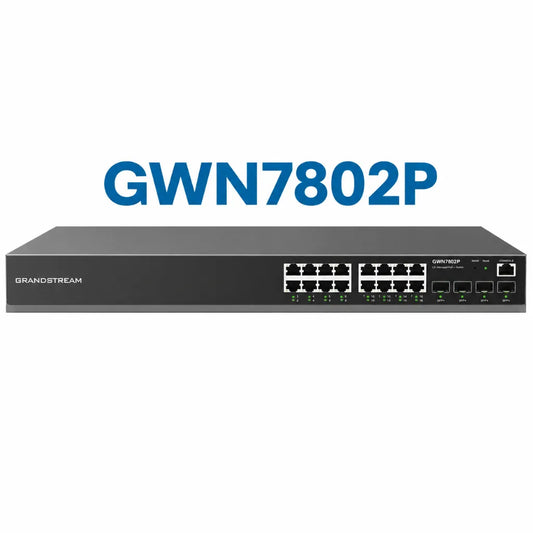 Grandstream GWN7802P 16-Port Gigabit PoE+ Layer 2+ Managed Network Switch with 4 SFP uplink ports front view