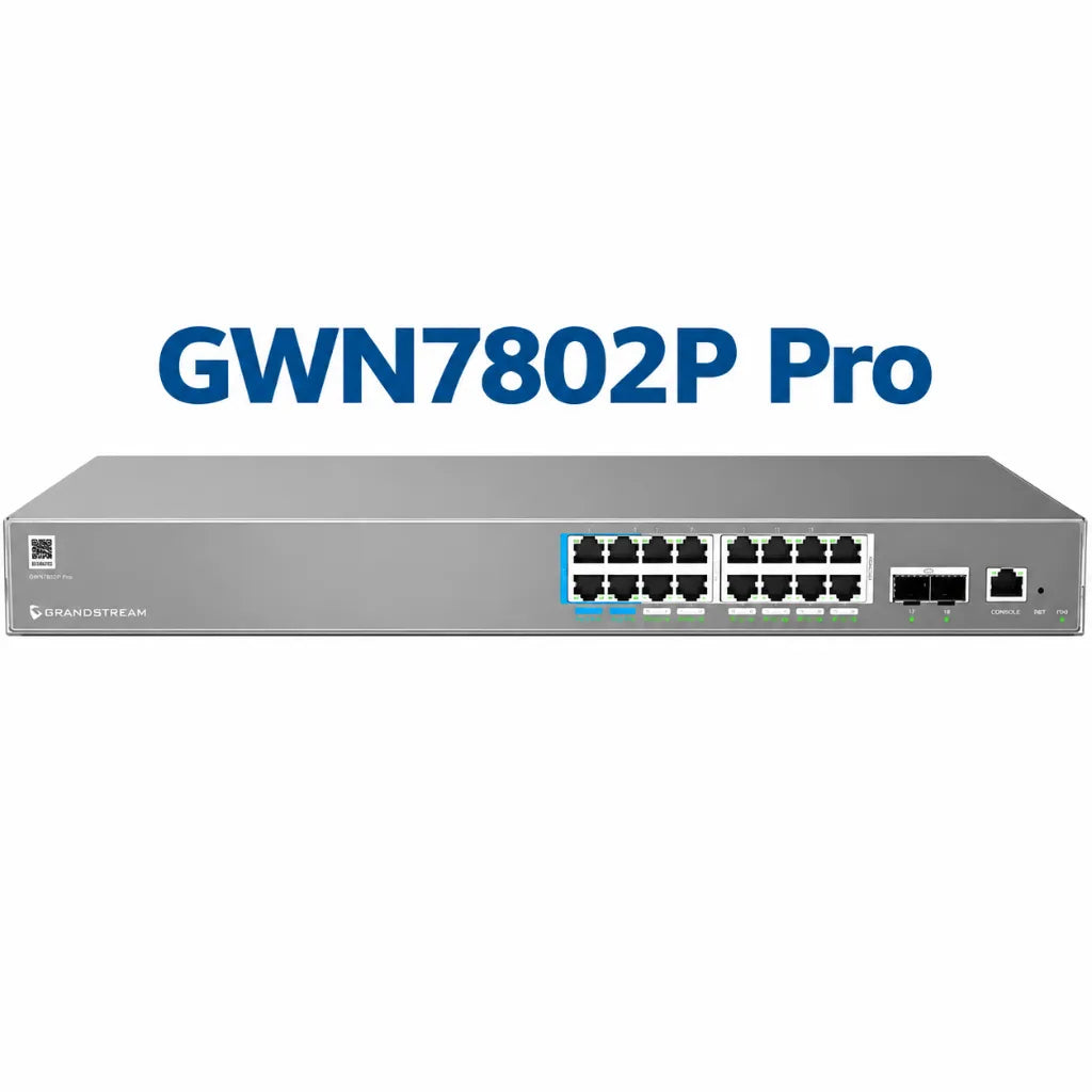 Grandstream GWN7802P Pro 16 Port Layer 2++ Managed PoE Gigabit Network Switch with dual 10G SFP+ uplinks front view