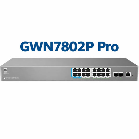 Grandstream GWN7802P Pro 16 Port Layer 2++ Managed PoE Gigabit Network Switch with dual 10G SFP+ uplinks front view