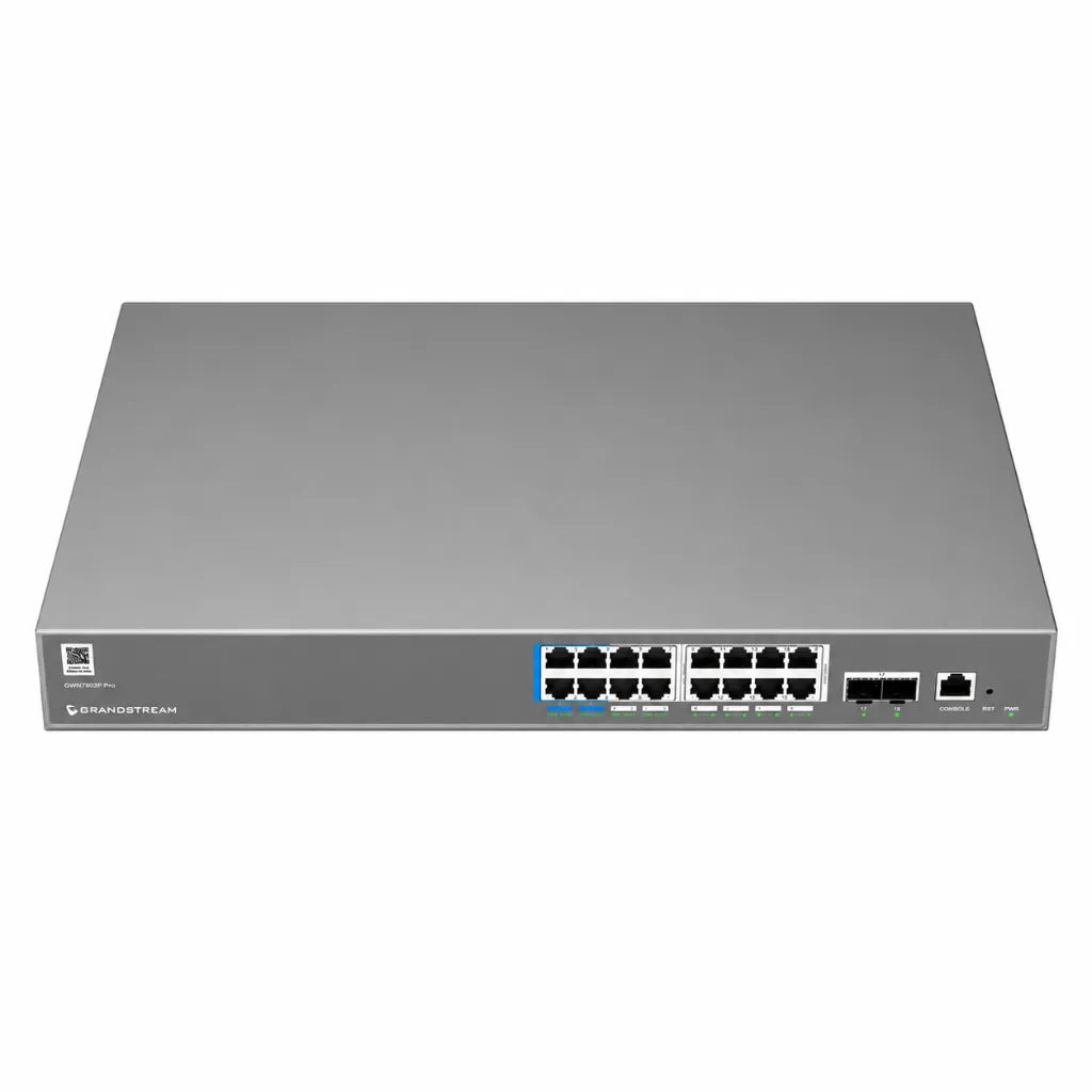 Top front view of Grandstream GWN7802P Pro managed Gigabit PoE switch designed for business and enterprise networking