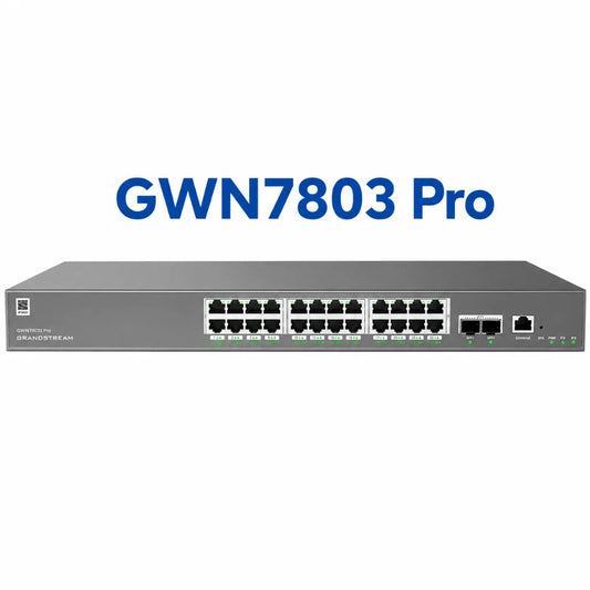 Grandstream GWN7803 Pro Layer 2++ managed 24 Port Gigabit Ethernet switch with dual 10G SFP+ uplinks hero product image.