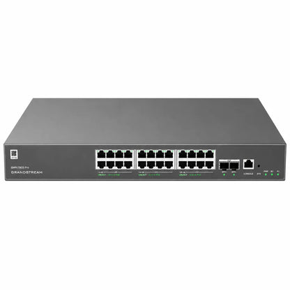 Front view of Grandstream GWN7803 Pro managed Gigabit Ethernet switch featuring 24 RJ45 ports and dual 10G SFP+ uplinks.