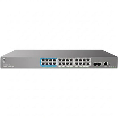 Front view of the Grandstream GWN7803PH Pro 24-port Layer 2++ managed PoE switch with Gigabit Ethernet ports, dual SFP+ uplinks, and console port.