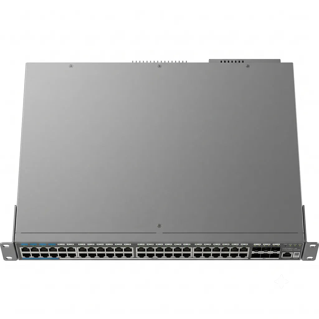 Grandstream GWN7806PH Pro 48 Port Layer 2++ Managed PoE++ Network Switch top view with 6 x 10G SFP+ uplink ports.