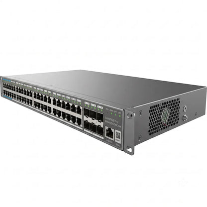 Angled front view of Grandstream GWN7806PH Pro Layer 2++ managed PoE++ switch with enterprise-grade Gigabit connectivity.