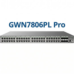 Grandstream GWN7806PL Pro 48-Port Layer 2++ Managed PoE+ Switch product banner displaying the front panel with Gigabit Ethernet ports.