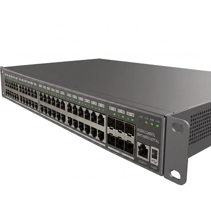 Close-up of the Grandstream GWN7806PL Pro showing the 10G SFP+ uplink ports, console port, and front panel connectivity.