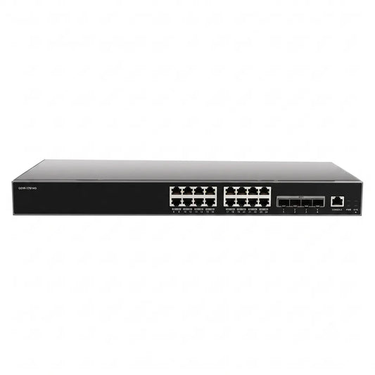 Grandstream GWN7812P 16-port Layer 3 managed PoE+ network switch with 4 x 10G SFP+ uplink ports front view.