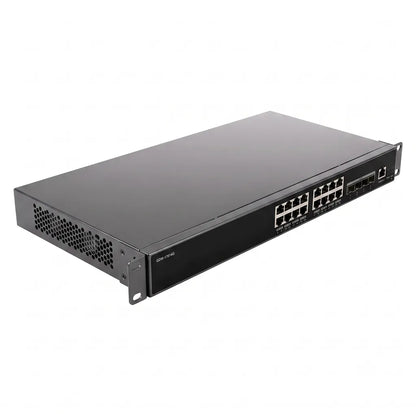 Front right angle view of the Grandstream GWN7812P enterprise Layer 3 managed PoE+ switch with Gigabit Ethernet and 10G SFP+ ports.