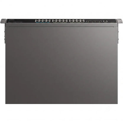 Top view of the Grandstream GWN7813P enterprise Layer 3 managed PoE switch with rackmount metal enclosure.