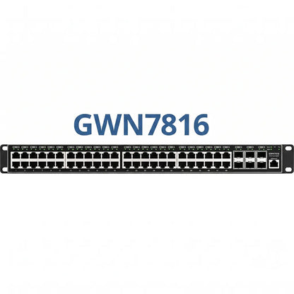 Grandstream GWN7816 Layer 3 managed 48-port Gigabit network switch product banner on a white background.