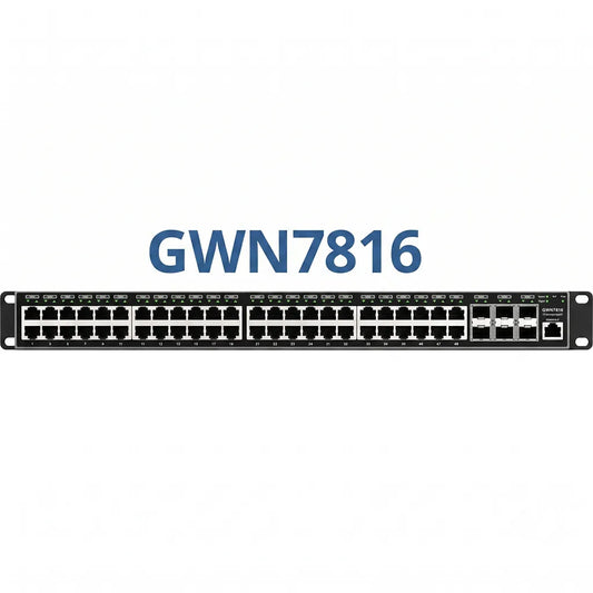 Grandstream GWN7816 Layer 3 managed 48-port Gigabit network switch product banner on a white background.