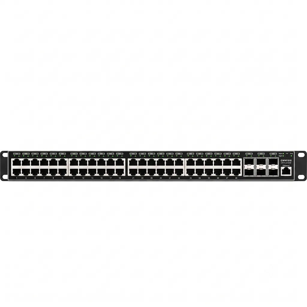 Wide front view of the Grandstream GWN7816 rackmount Layer 3 managed network switch for enterprise networking.