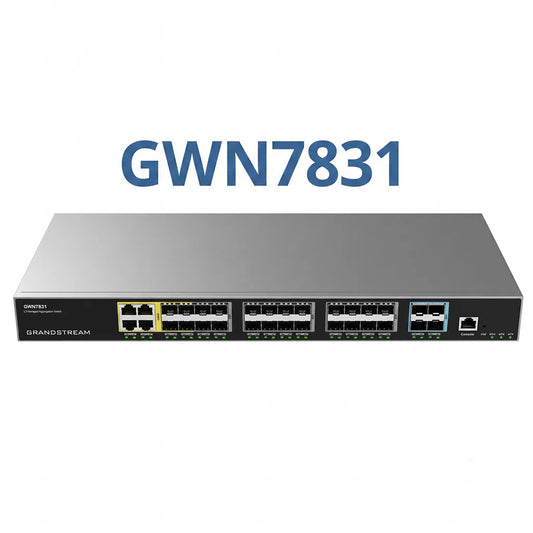 Grandstream GWN7831 enterprise Layer 3 managed aggregation network switch with high-speed SFP and 10G SFP+ connectivity.