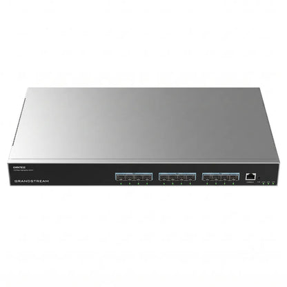 Top front view of the Grandstream GWN7832 Layer 3 aggregation managed switch designed for high-speed enterprise networks.