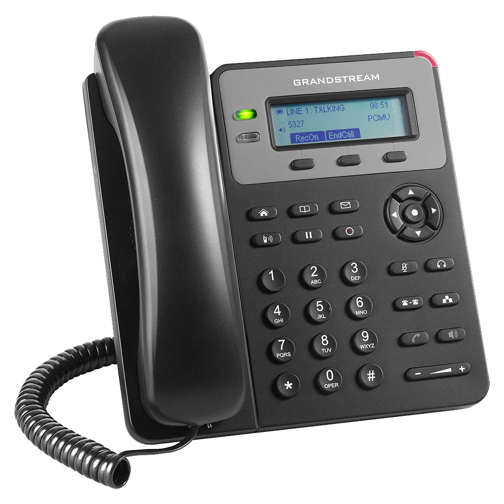 Left angled view of Grandstream GXP1610 SIP desk phone for office communication