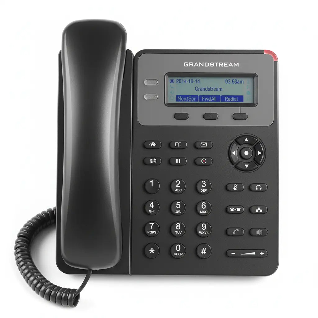 Front view of Grandstream GXP1615 business IP phone with LCD display and PoE support
