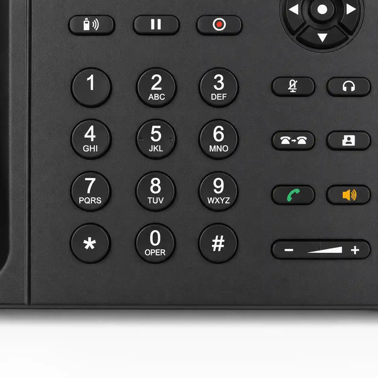 Close-up of Grandstream GXP1628 IP phone keypad showing clearly labeled number keys, call control buttons, and navigation controls for efficient business communication.