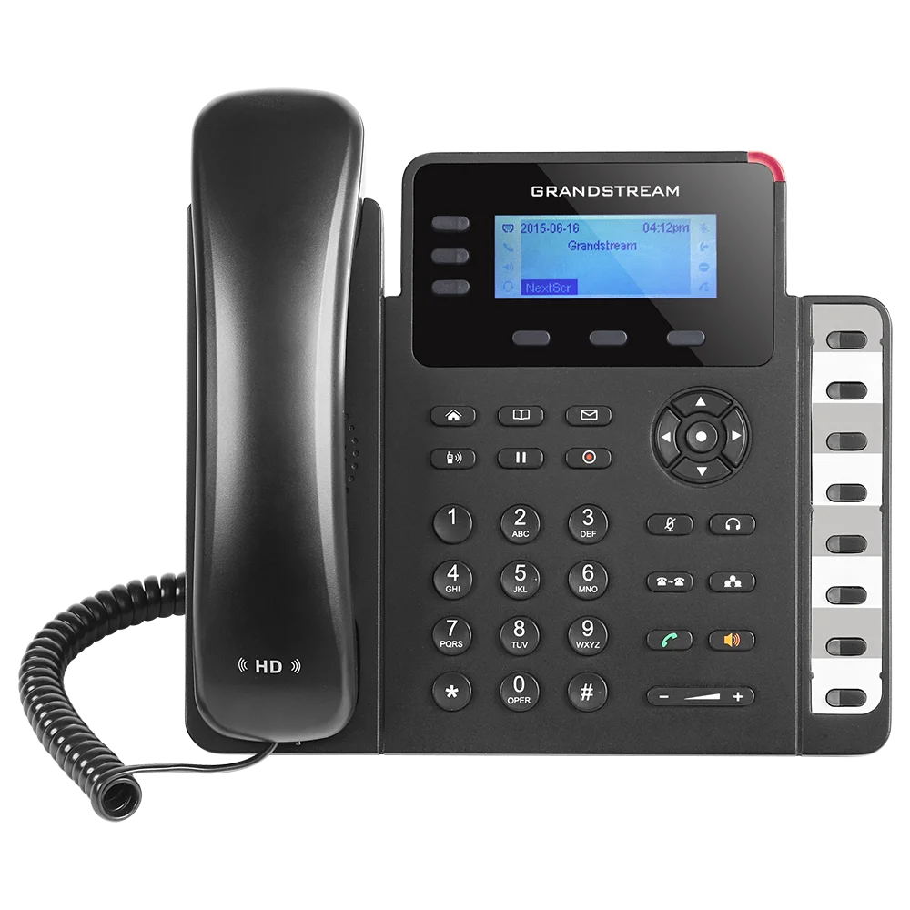 Grandstream GXP1630 Gigabit IP Phone front view with HD audio, LCD display, programmable keys and PoE support for business VoIP communication.