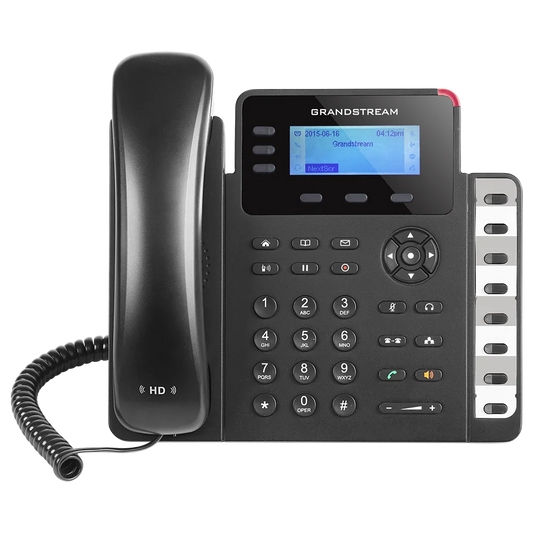 Grandstream GXP1630 Gigabit IP Phone front view with HD audio, LCD display, programmable keys and PoE support for business VoIP communication.