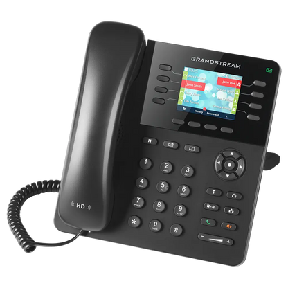 Grandstream GXP2135 VoIP IP phone right angle view with 8-line support, programmable function keys and HD voice technology.