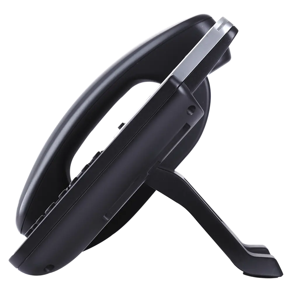 Grandstream GXP2140 enterprise IP phone side profile showing adjustable stand design for office desk deployment and business VoIP communication.
