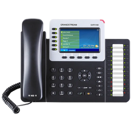 Front view of Grandstream GXP2160 enterprise IP phone with 6 SIP accounts, 4.3-inch color screen, HD audio support, and programmable BLF keys.