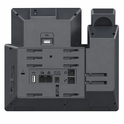 Grandstream GXV3450 IP video phone rear view showing USB port, dual Ethernet ports, headset port and power input