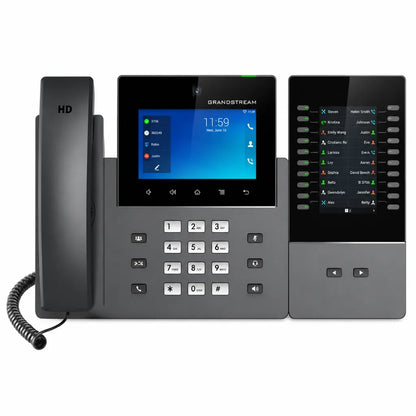 Grandstream GXV3450 IP video phone with extension module for business communication and multi-contact call handling