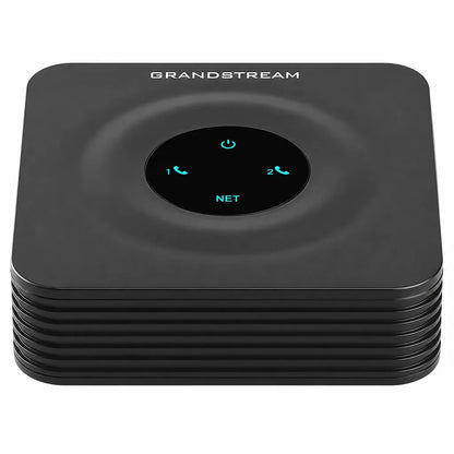 Grandstream HT802 v2 2-Port VoIP Analog Telephone Adapter front angle view with dual FXS support and LED status indicators for IP telephony -tpstech.in