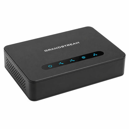 Grandstream HT812 V2 Gigabit Analog Telephone Adapter right angled view with LED status panel and compact enclosure -tpstech.in