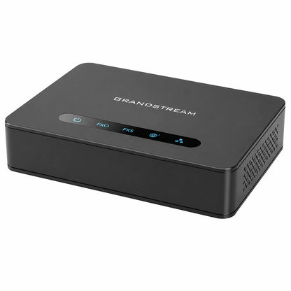 Grandstream HT813 Hybrid VoIP ATA front left angle view with 1 FXS and 1 FXO port for analog phone and PSTN VoIP integration -tpstech.in