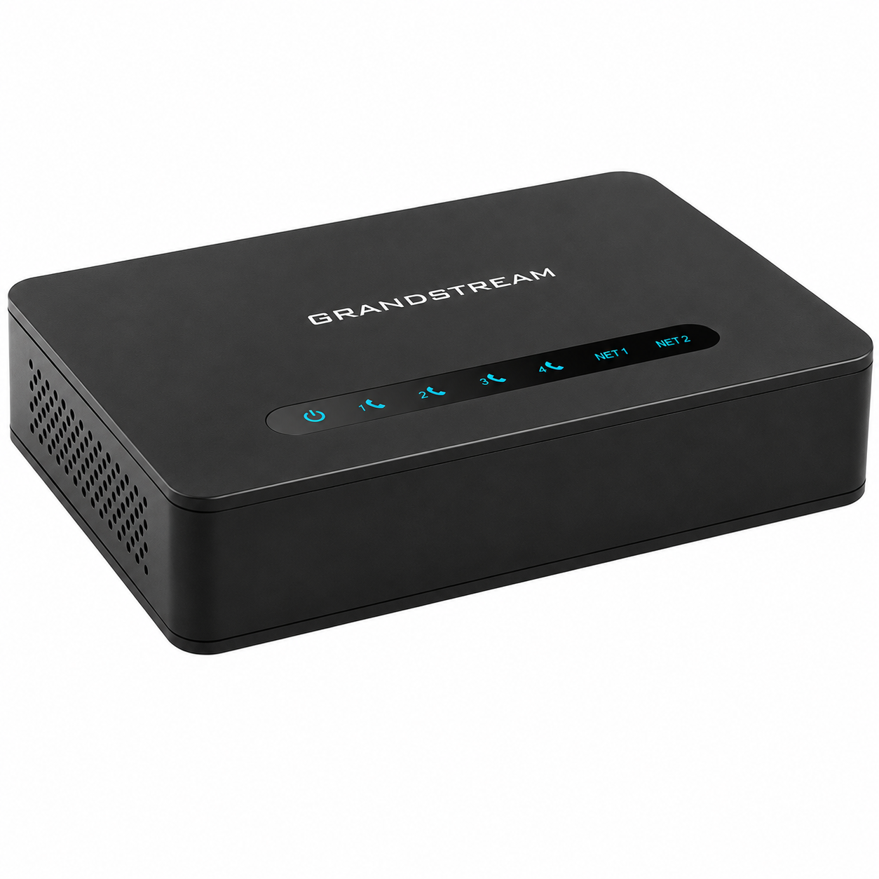 Grandstream HT814 v2 4-Port Analog Telephone Adapter left angled view with compact desktop design for analog phone to VoIP connectivity -tpstech.in