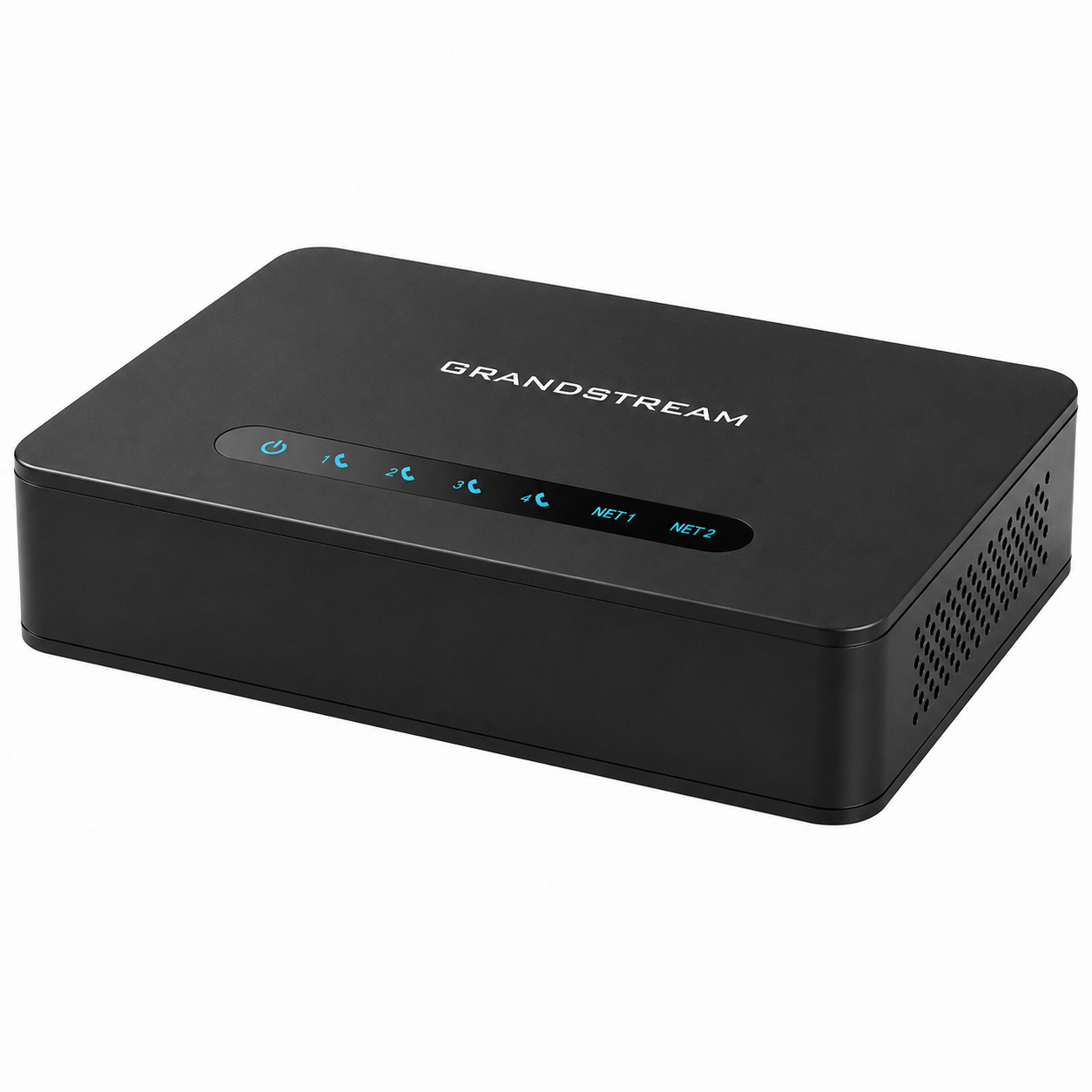 Grandstream HT814 v2 4-Port Analog Telephone Adapter right angled view featuring compact design for connecting analog phones to VoIP networks -tpstech.in