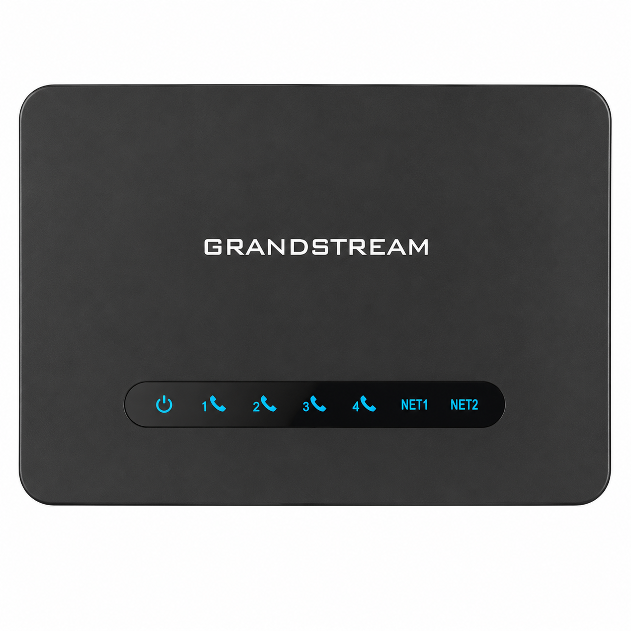 Grandstream HT814 v2 4-Port Analog Telephone Adapter top view with LED status indicators for VoIP and network connections -tpstech.in