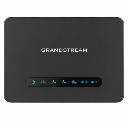 Grandstream HT814 v2 4-Port Analog Telephone Adapter top view with LED status indicators for VoIP and network connections -tpstech.in