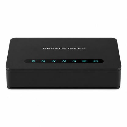Front view of Grandstream HT818 V2 8-Port FXS VoIP Gateway featuring status LEDs for eight FXS ports and dual network ports -tpstech.in