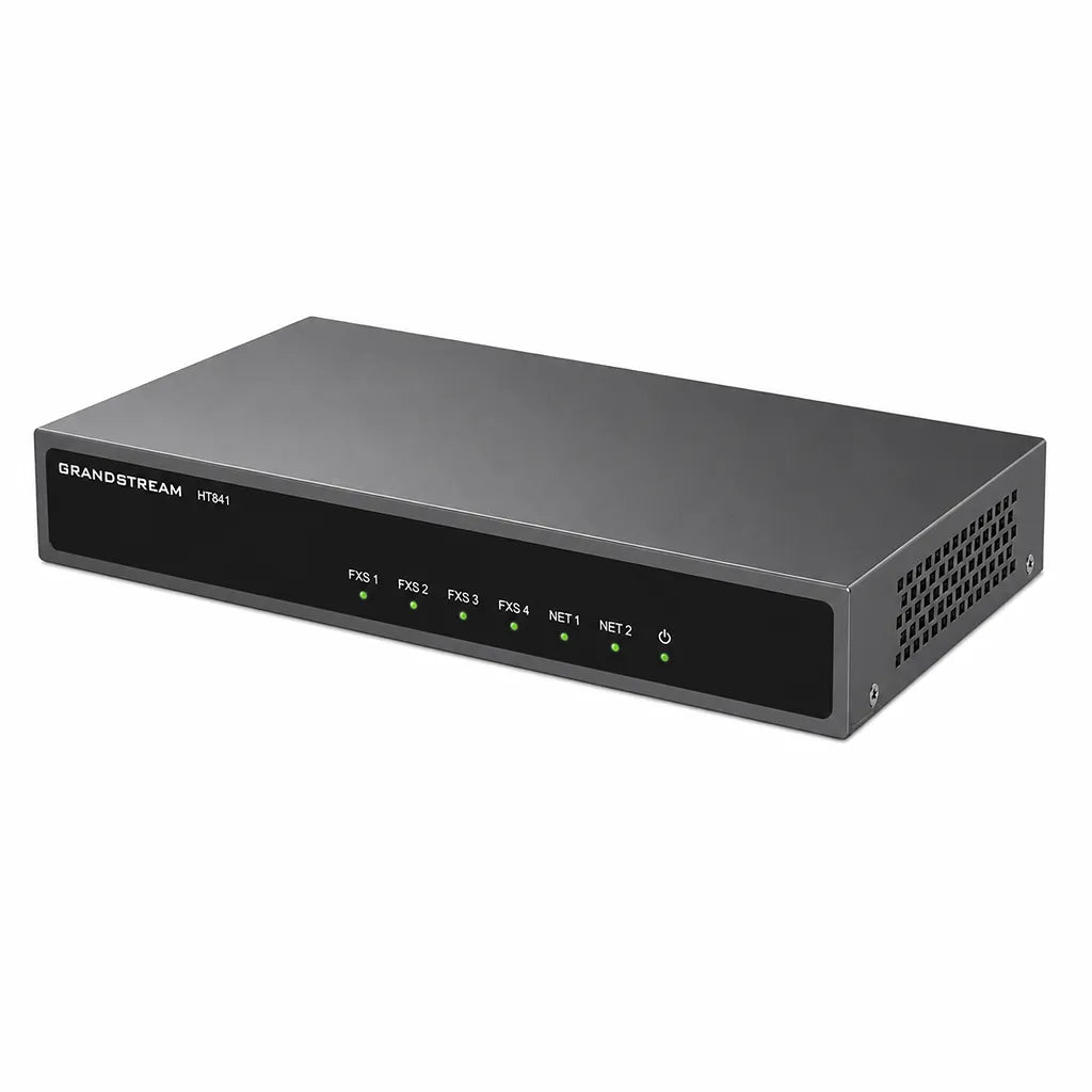 Right angled view of the Grandstream HT841 Analog FXO VoIP Gateway with 4 FXO ports and dual Gigabit Ethernet connectivity - tpstech.in