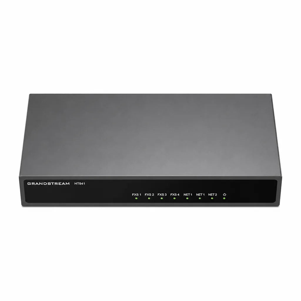 Grandstream HT841 4-Port Analog FXO VoIP Gateway top front view with LED status indicators for SIP to PSTN business communication - tpstech.in