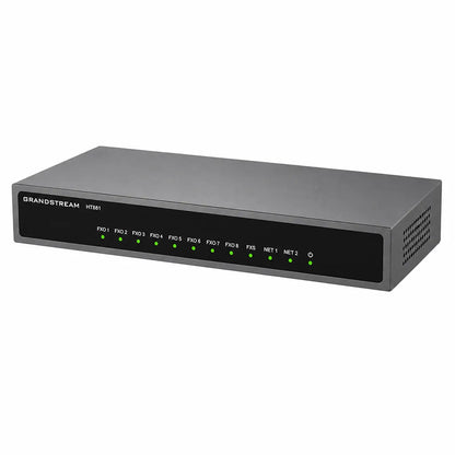 Grandstream HT881 8-Port FXO VoIP Gateway front right angle view with 1 FXS port for PSTN to SIP IP PBX deployment -tpstech.in