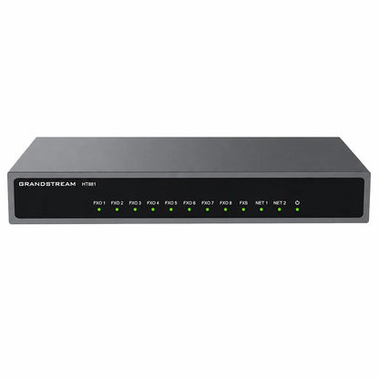 Grandstream HT881 8-Port FXO VoIP Gateway front view with LED status indicators for SIP IP PBX and PSTN connectivity -tpstech.in