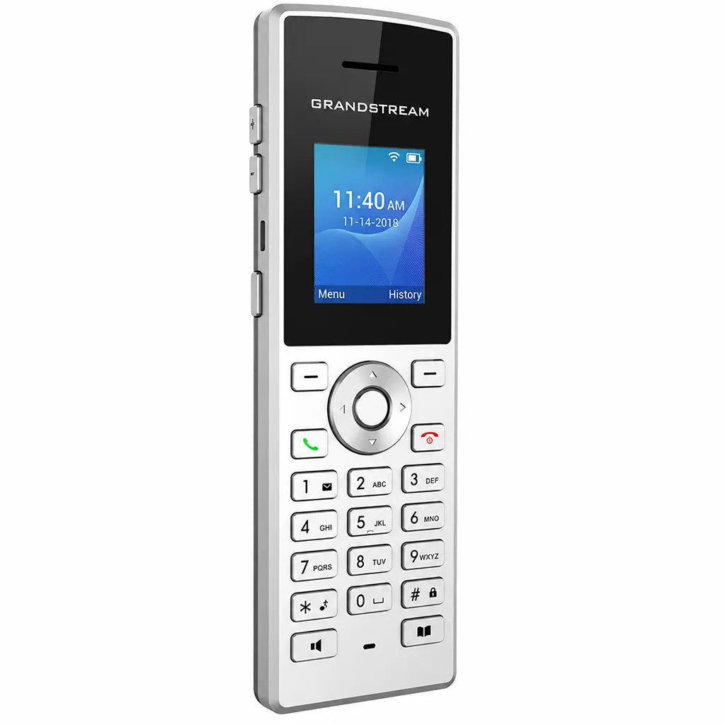 Grandstream WP810 cordless Wi-Fi IP phone angled front view highlighting slim design and side buttons -tpstech.in