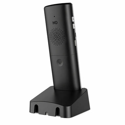 Grandstream WP810 cordless Wi-Fi IP phone placed on charging cradle showing rear speaker and side controls -tpstech.in