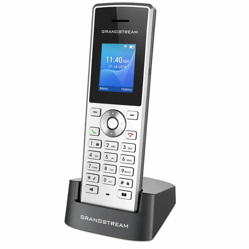 Grandstream WP810 cordless Wi-Fi IP phone docked in charging cradle for business VoIP communication -tpstech.in