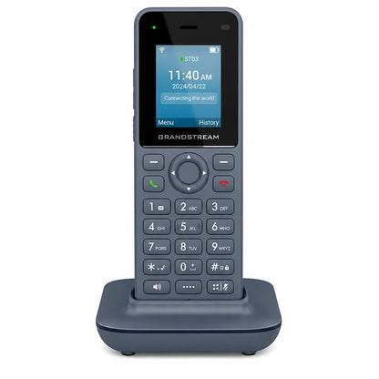 Grandstream WP816 Cordless Wi-Fi 6 IP Phone placed on charging cradle with color display and business keypad -tpstech.in